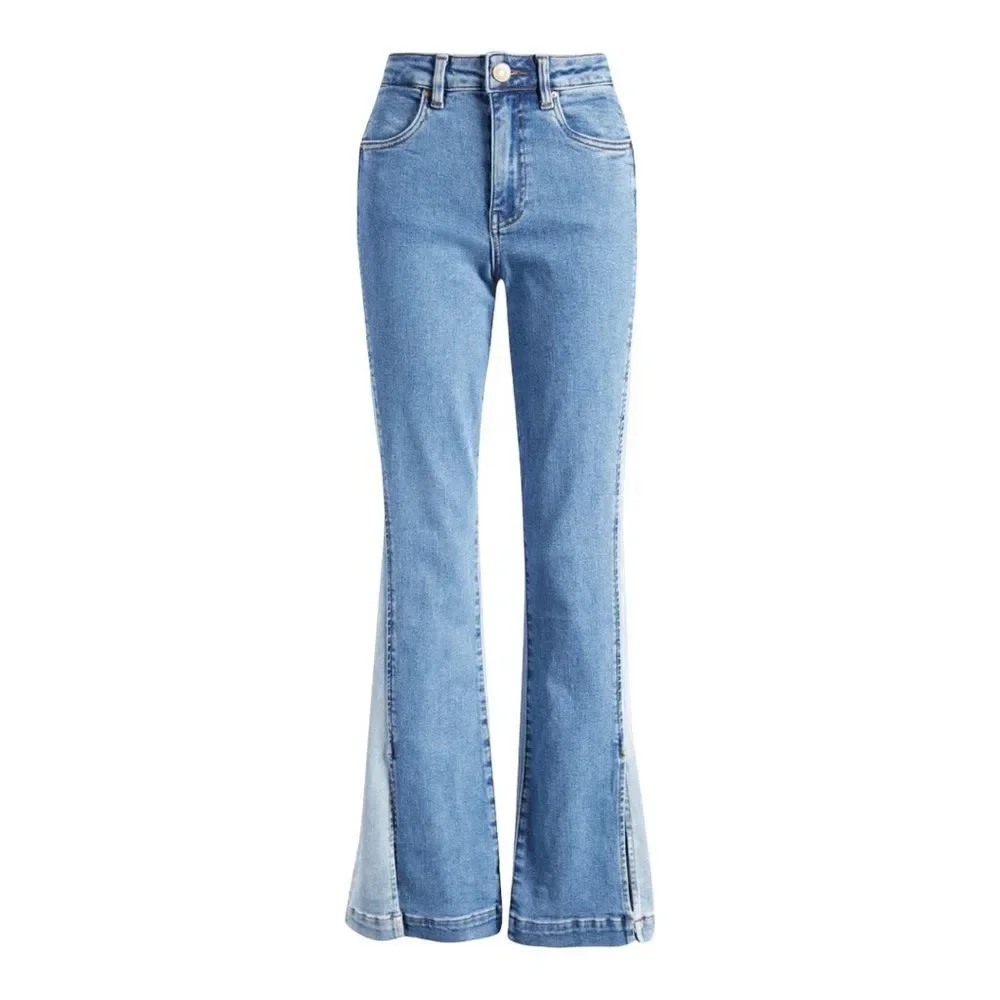 KUT from the KLOTH Ana High Waist Flare Jeans in the Size 12 in Color Block Blue